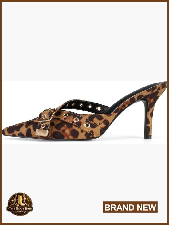 Shoes - Vegan Leather Kitten Heel Mules with Bow Studded Pointed Toe Slip On